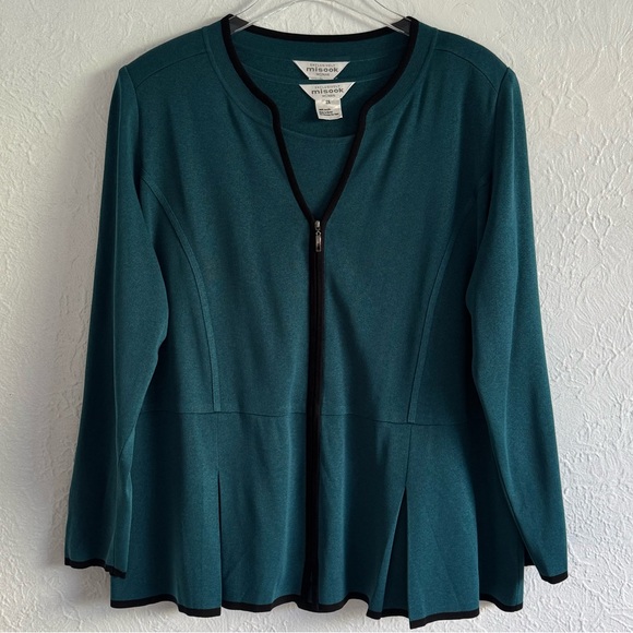 EXCLUSIVELY Misook Woman 2 PC Teal Knit Cardigan Jacket Top SET 2X - Picture 5 of 8